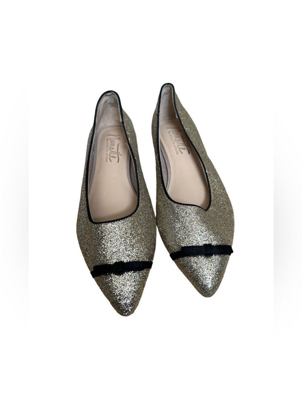 Nannette Lepore gold glitter bow flats size 8.5